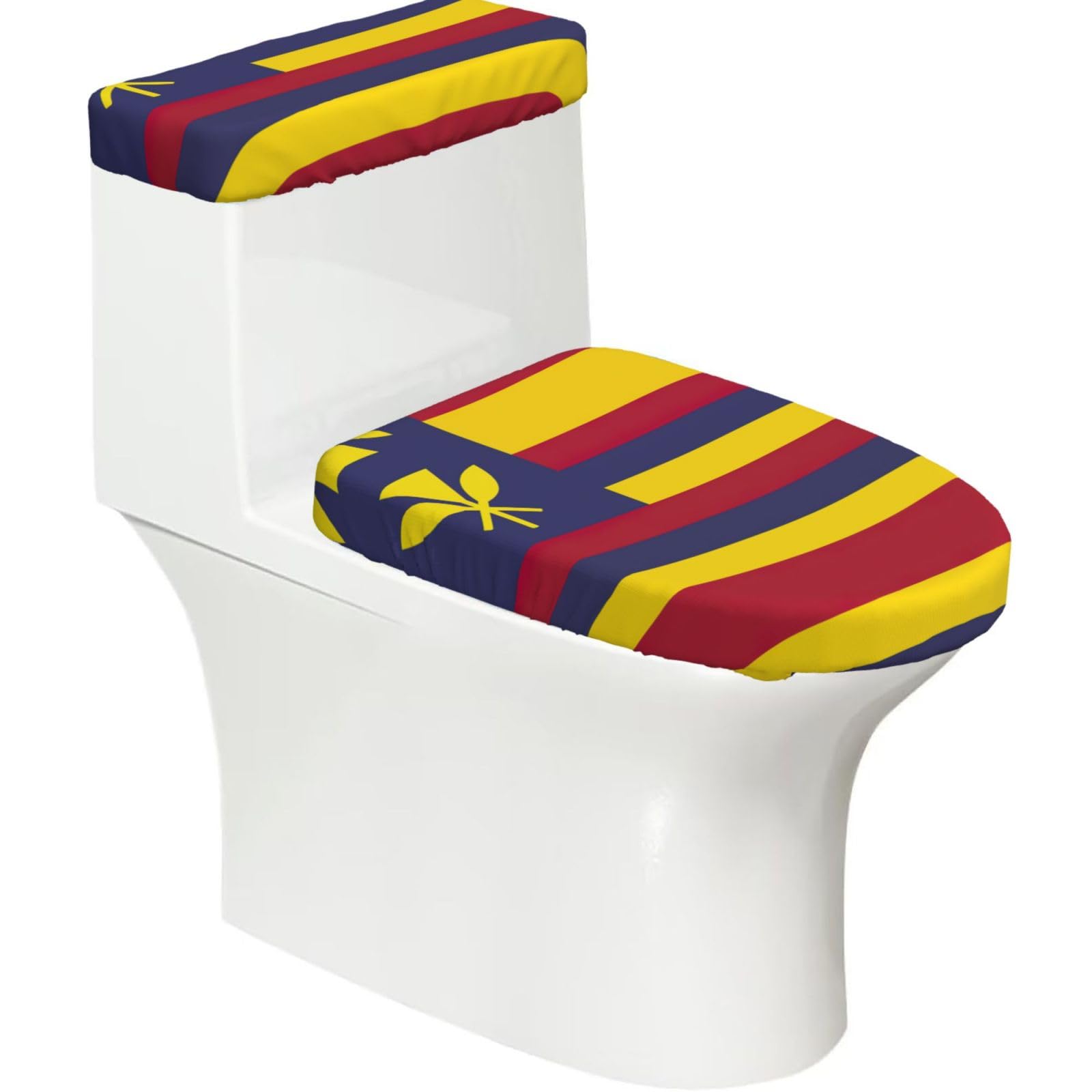 Flag of the Kingdom of Hawaii Printed Toilet Tank and Lid Cover Set of 2 for Most Bathrooms, Fits Elongated Round Toilets