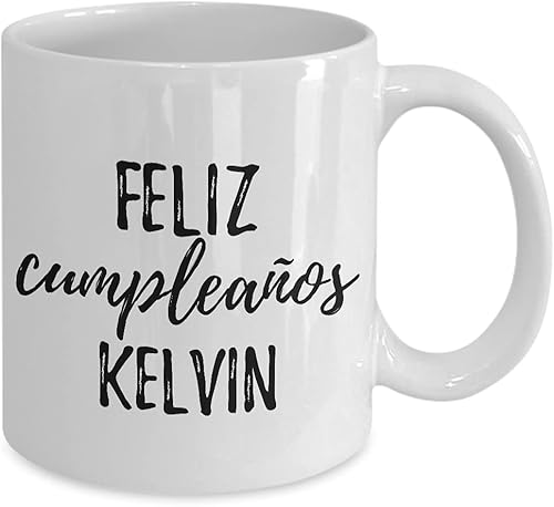 Miniatura 2 de Feliz Cumpleanos Kelvin - Taza de café con nombre personalizado, 11 onzas