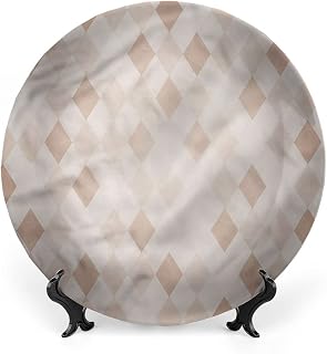 Ceramic Plates, Cream Decorative Ceramic Plates, Diamond Harlequin Pattern, 8 Inch, Household Plates Decorative, Multicolor