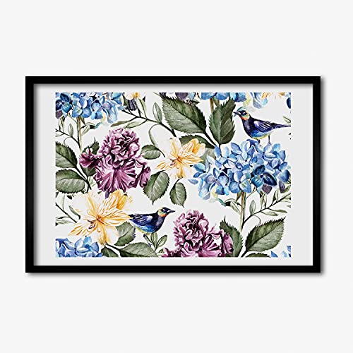 Tableau Décoratif Fleurs Et Oiseaux 60x40 cm Cadre MDF Moderne