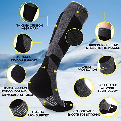 Morxplor Merino Wool Ski Socks 2 Pairs Pack For Men&Women,Skiing And Snowboarding Knee High Warm Socks For Cold Weather #TOP3