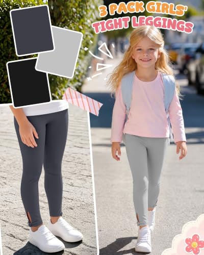 Image of 3 Pack Toddler Girl Cotton Leggings | Baby Girls Cute Stretchy Pants, Soft Bow Knot Leggings, Kids Full Length Tight Pants, 18M-5T Solid Comfortable Leggings