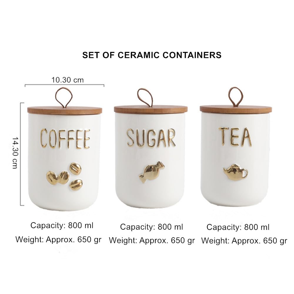 Keramik-Aufbewahrungsset mit luftdichten Deckeln – Für Tee, Kaffee & Zucker – 800ml / 24,05 oz Behälter in edlem Design