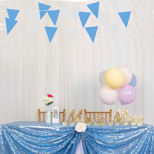 Image of Zwiebeco 39Ft Blue White Fabric Bunting Banner Triangle Flags Party Hanging Cotton Garland Pennant for Summer Pool Seaside Beach Birthday Wedding Baby Shower Outdoor Garden Decorations 42PCS