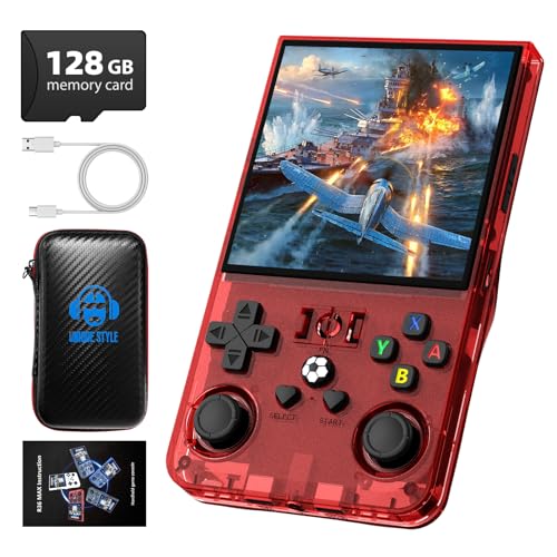 Image of R36MAX Retro Handheld Game Console, 4.0 Inch 720x720 IPS Screen, 128GB Built-in 22000+ Classic Game, Portable Hand Held Open Source Linux System, 4000mAh Battery Retro Gaming Console(Red 128GB)