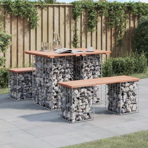 Homgoday Gabionenbank   Banco de jardín, gaviones, cesta de piedra, cesta de alambre, banco de jardín, bancos de gaviones, banco de jardín, balcón, banco de 100 x 70 x 72 cm, madera maciza de abeto