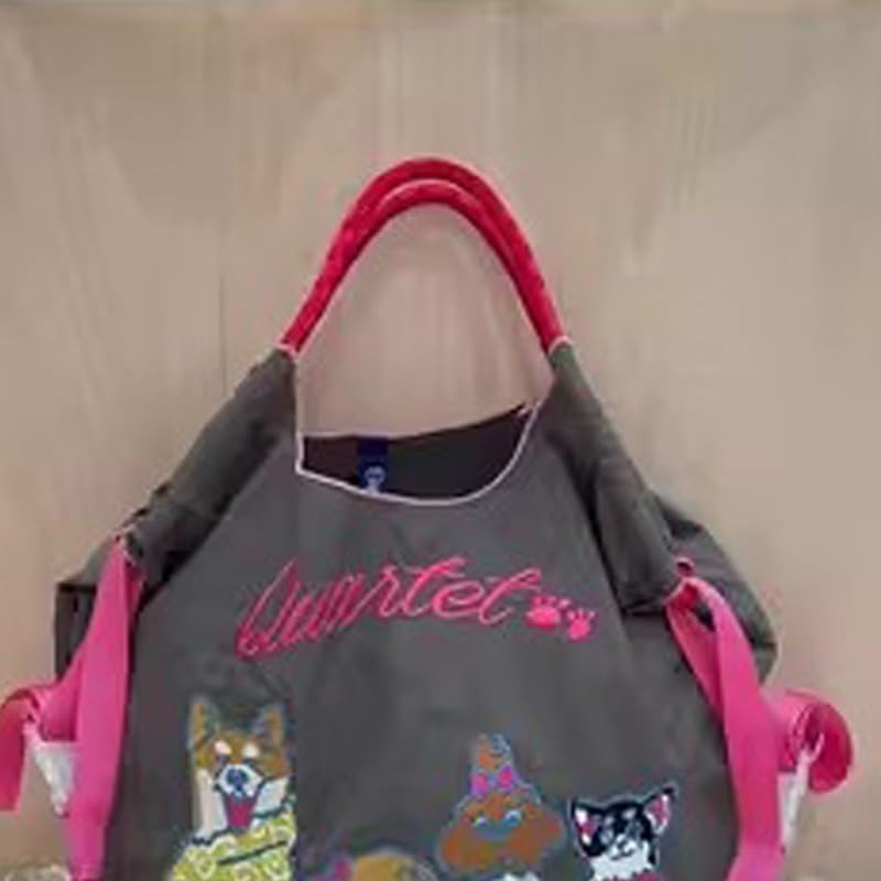 Bolso de hombro casual para mujer bordado con diseño de gato y Shiba Inu miniatura 2