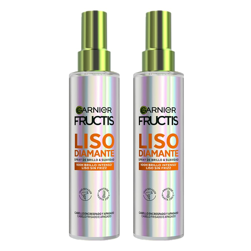 2 x Garnier Fructis Liso Diamante Spray de Brillo y Suavidad, 100H de Brillo Intenso*, Liso sin Frizz. Con complejo alisador de keratina vegetal y aceite de argán. Aprobado por Cruelty 150ml