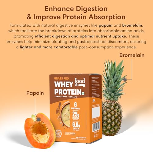 Image of Foodstrong Whey Protein Powder (Concentrate + Isolate), 100% Hormone Free Grass-Fed Whey, 25G Protein & 6.6G BCAA, Haldi Badam, With Turmeric & Digestive Enzymes, 204G