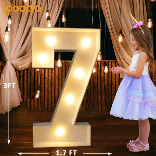 Image of Pooqla 3 FT Light Up Number 7 for 7th 17th 70th Birthday Decorations, Large Marquee Number with Cool White Warm White LED Lights Birthday Decorations for Girl Boy, Wedding Anniversary Party Decoration