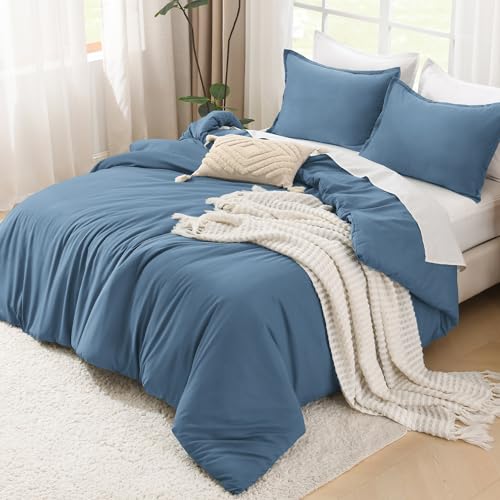 Litanika Comforters Queen Size Ocean Blue, 3 Pieces Lightweight Solid Bedding Set & Collections, All Season Fluffy Bed Set (90x90 Inches Comforter & 2 Pillowcases) - Thumbnail 4
