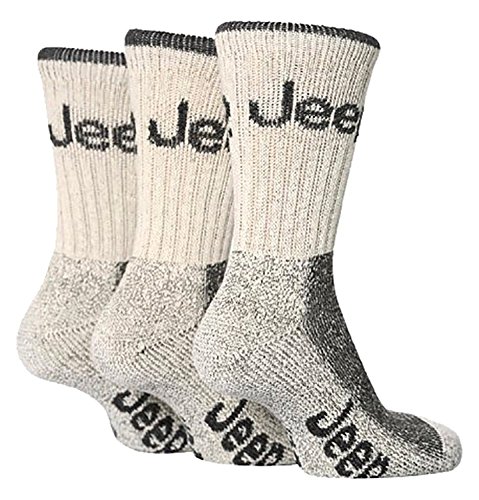 Jeep - 3 Pack Mens Thick Heavy Cushioned Padded Cotton Hiking Boot Crew Socks (Stone)