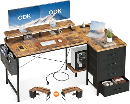 ODK Scrivania Angolare con 4 Cassetti, 140x80cm Scrivania a L Rev...