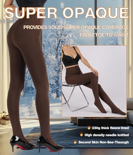 Image of MERYLURE Fleece Lined Tights Women, Winter Warm Opaque Thermal Pantyhose, High Waisted Thick Control Top Leggings
