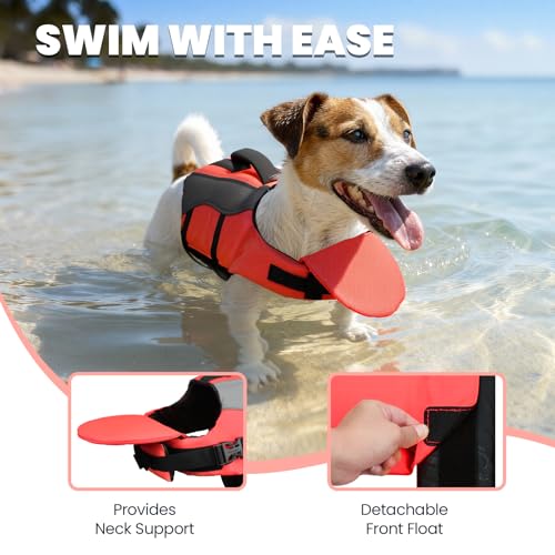 Image of VIVAGLORY Dog Life Vest Front Float Dog Swim Vest, XL, Bright Pink | Life Jacket with Chin Float & Handle for Swimming & Boating, High Visibility Adjustable for Doggy Cat Puppy