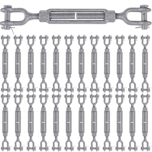 US Cargo Control Jaw and Jaw Turnbuckles 1/2" x 6" (25-Pack), 2,200 LBS Working Load Limit, UNC Thread Hot-Dipped Galvanized Turnbuckle Heavy Duty for Wire Rope, in-Line Pulls & Tension Applications