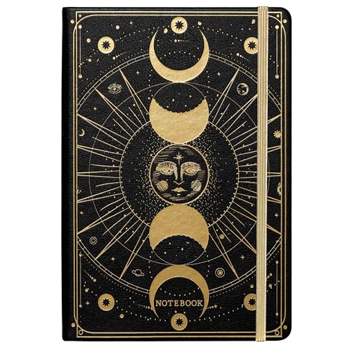 Artfan Ruled Notebook/Journal – Premium Thick Paper Faux Leather Classic Writing Notebook with Pocket + Page Dividers Gifts, Banded, Large, 144 Pages, Hard Cover, Lined (5.8 x 8.4) - Sun and Moon