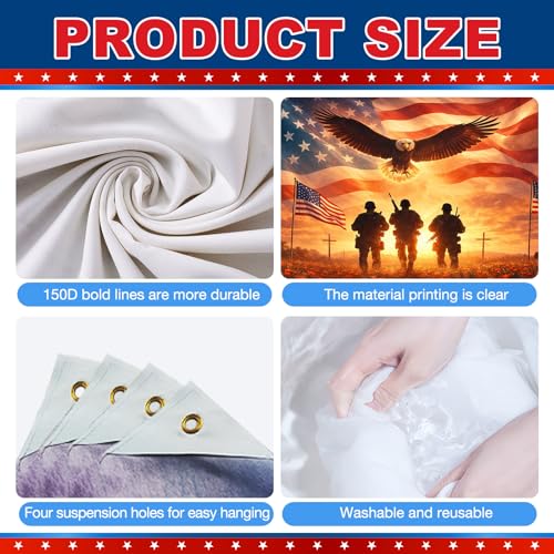 Image of Bliss Yard Large Patriotic Banner USA Flag Eagle Backdrop for Outdoor Party 71 x 43 Inches Red White Blue Independence Day Decorations for Porch Yard Memorial Day Veterans Theme Banner