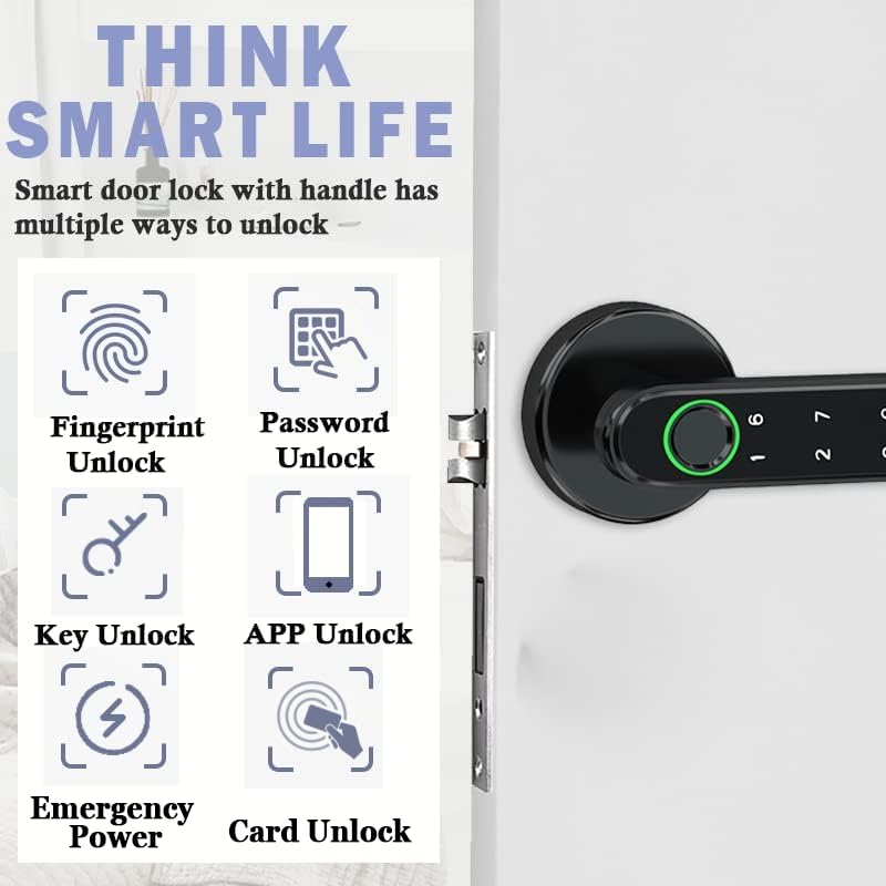 Smart Fingerprint Door Lock, Biometric Keyless Entry Door Lock with APP, Cards, Backup Key, Fingerprints - Image 3