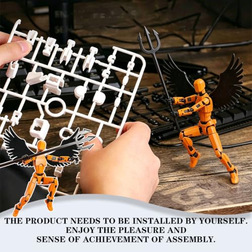 Image of 2-Piece Set Dummy 13 Action Figure, 3D Printed Toys with Articulated Joints, Desktop Decor for Collectors, Orange and Red Action Figures with Wings and Weapons, Ideal for Art Reference and Display