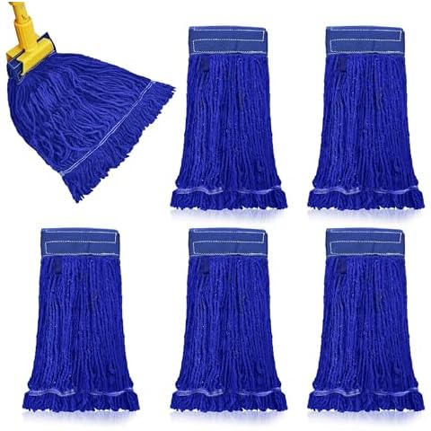 KLEEN HANDLER Blended Loop End Heavy Duty Mop Head Replacement, Wet Mop Refills for Industrial and Commercial Use, Dark Blue, 32 Oz (6-Pack) Cover