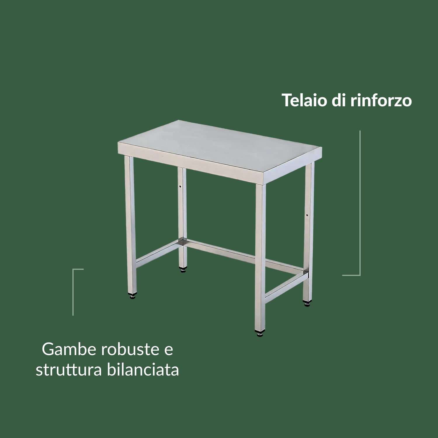 Ristoattrezzature Tavolo in acciaio inox 160x70x85h cm su gambe con telaio VS