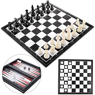 Peradix Chess Set | Backgammon | Draughts Board Game 3 in 1 Set | Magnetic Travel Chess Board Checkers Pieces | Educational Toys Strategy Games For Kids and Adults