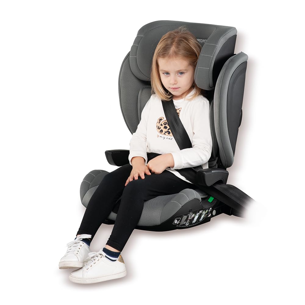 Foppapedretti Kindersitz Skill I-Size für Kinder von 100 bis 150 cm, 3-12 Jahre, ECE R129, Dualfix-Befestigung (Isofix und nicht), Seitenaufprallschutz, Desert