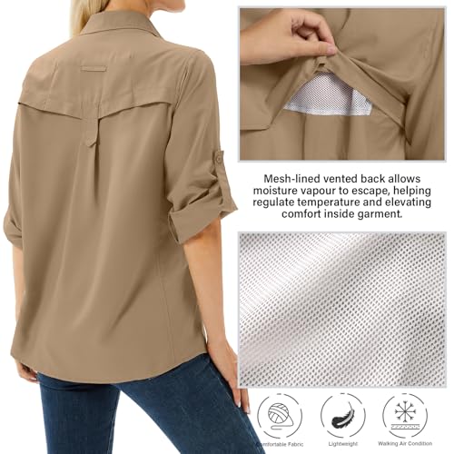 Women's UPF 50+ Long Sleeve UV Sun Protection Shirts, Fishing Hiking Travel Shirt,Breathable and Fast Dry(5071,Gravel Brown,S) by Toumett - Image 2
