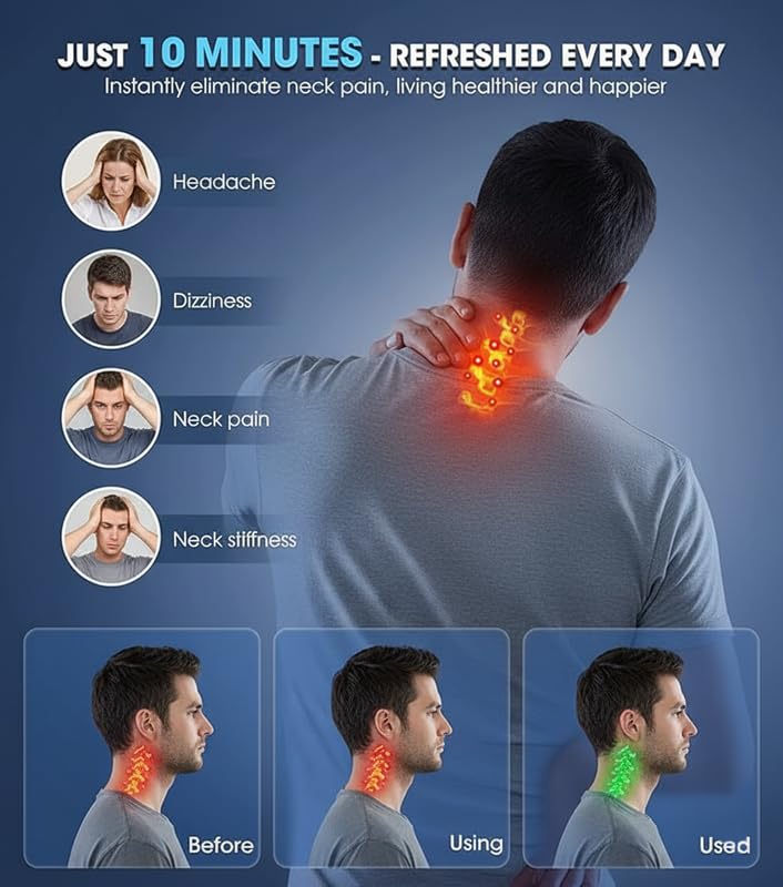 Image of Neck and Shoulder Relaxer, Cervical Traction Device for Pain Relief and Cervical Spine Alignment |Neck Stretcher Chiropractic Pillow Pain Relief Pillow (Blue, Men)