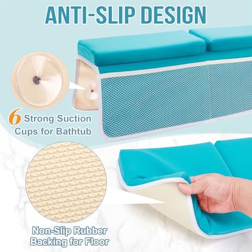 Image of Bath Kneeler and Elbow Rest Pad Set, Thick and Quick Dry Kneeling Pad Support for Knee and Arm, Extra Large Baby Bath Kneeler Pads Bathtub Mat with Toys Organizer for Baby Bath Time, Blue