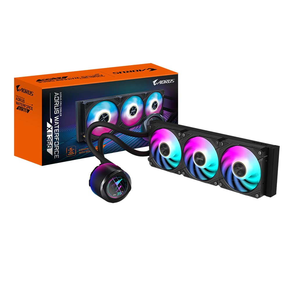 GIGABYTE AORUS WATERFORCE X II 360 AIO Flüssigkeits-CPU-Kühler - 3x120mm ARGB-Lüfter, Vollfarb-LCD, Daisy-Chain, kompatibel mit Intel LGA 1851 und AMD AM5