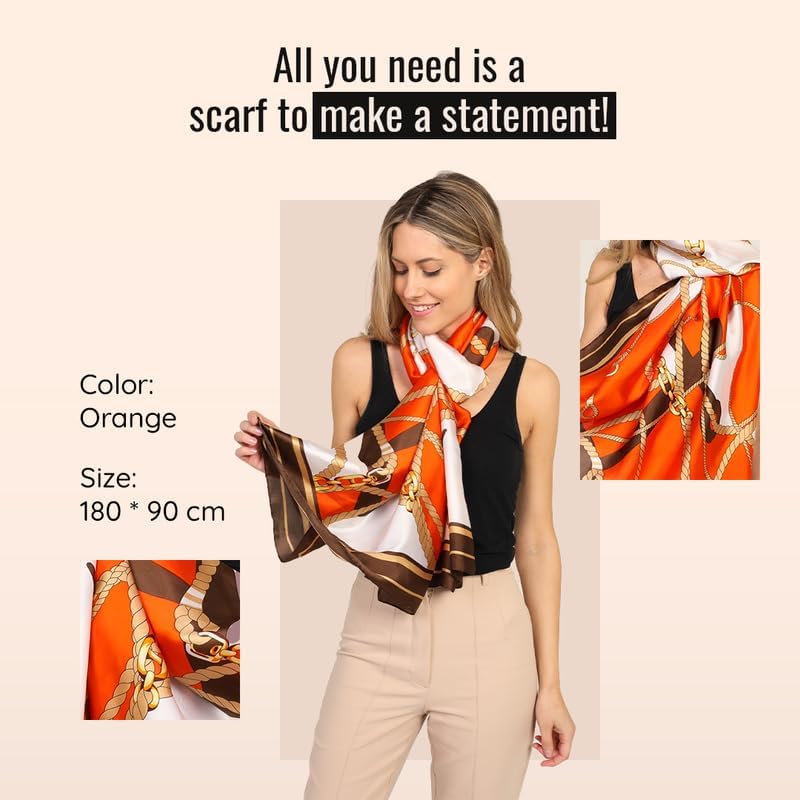 Image of Trillion London Spring Collection | Designer Silk Scarf For Women UK | Lightweight Neck Scarves | Shawl Wraps | Suitable for Daily Life | Smooth & Soft Finish | Gift for Women | Size-180cm x 90cm