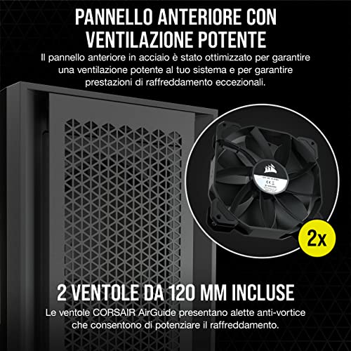 5000D Airflow Case ATX Mid-Tower con Vetro Temperato, Pannello Anteriore a Flusso d'aria Elevato, Sistema di Gestione dei cavi  RapidRoute, Due Ventole da 120 mm Incluse, Nero - Case PC - Immagine 4