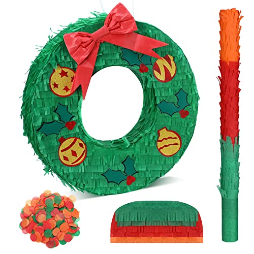 Christmas Pinata Xmas Christmas Party Pinata with Blindfold, Bat and Round Confetti for Christmas Xmas Holiday Party Favors Decorations Candy Holder Accessories Party Game (Garland)
