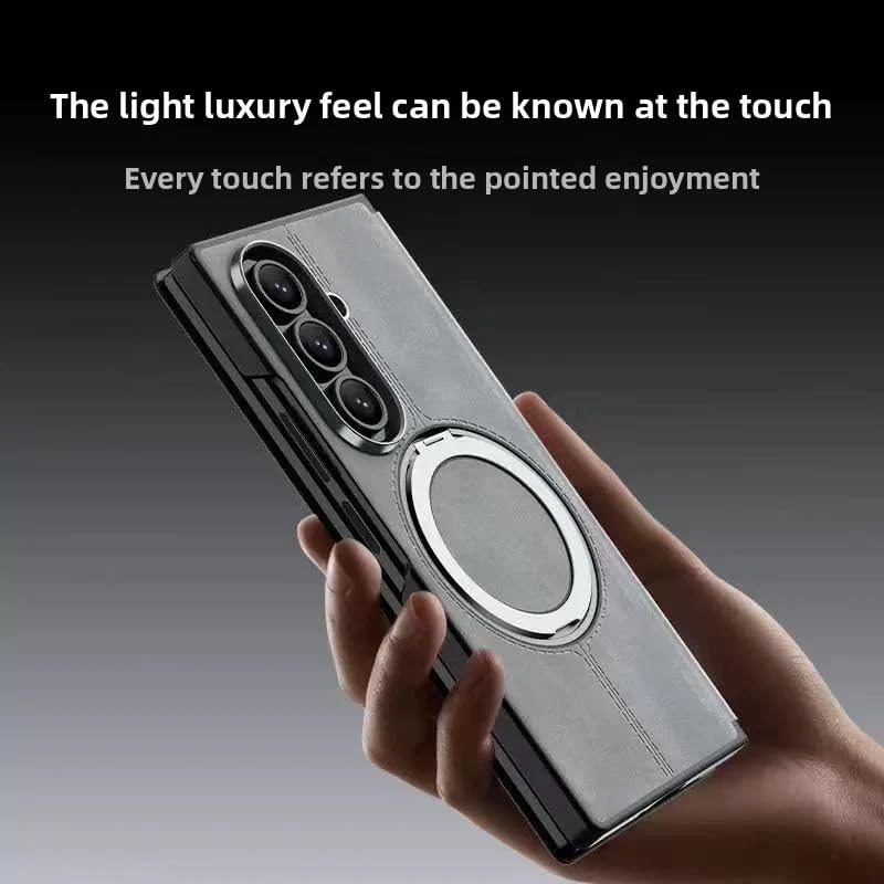 Image of TechTrendz Magsafe Compatible Built-in-Stand Flip Cover for Samsung Galaxy Z Fold 7, 360 Rotating Stand Luxury Nappa Style Leather Foldable Magnetic Flip Cover Galaxy Z Fold 7 5G (Gray)