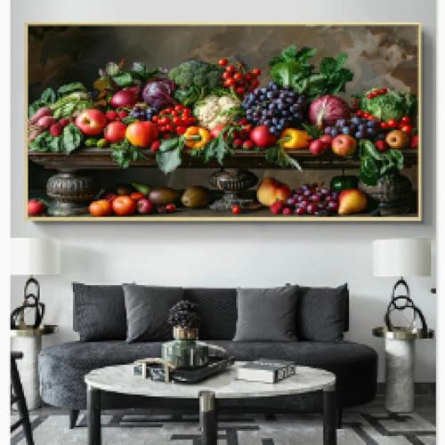 Peinture sur toile fruits et citation du Coran sans cadre 50x100 cm