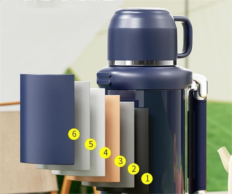 Miniatura 8 de Botella de bebidas aislada al vacío de acero inoxidable con taza, botella de café grande para viajes, frascos para bebidas calientes y frías,