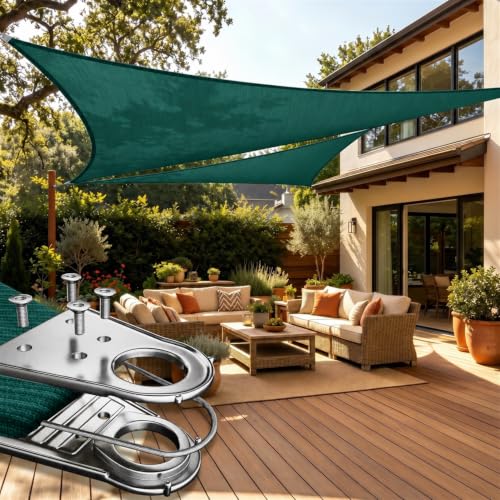 ColourTree Super Ring 18' x 18' x 18' Green Triangle Sun Shade Sail, Commercial Grade UPF50 Canopy, Reinforced Corners & Edges, 260 GSM Fabric Heavy Duty -5 Years Warranty (We Make Custom Size)