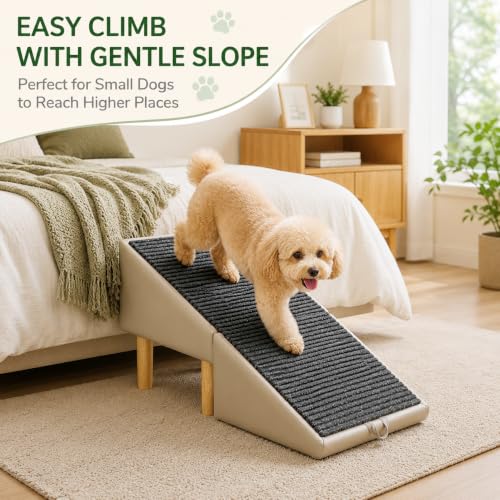 Image of 2-in-1 Foldable Ottoman Dog Ramp for Couch,Convertible Folding Dog Stairs for Couch and Bed,Non-Slip Wooden Pet Stairs for Puppy Senior Injured Dogs