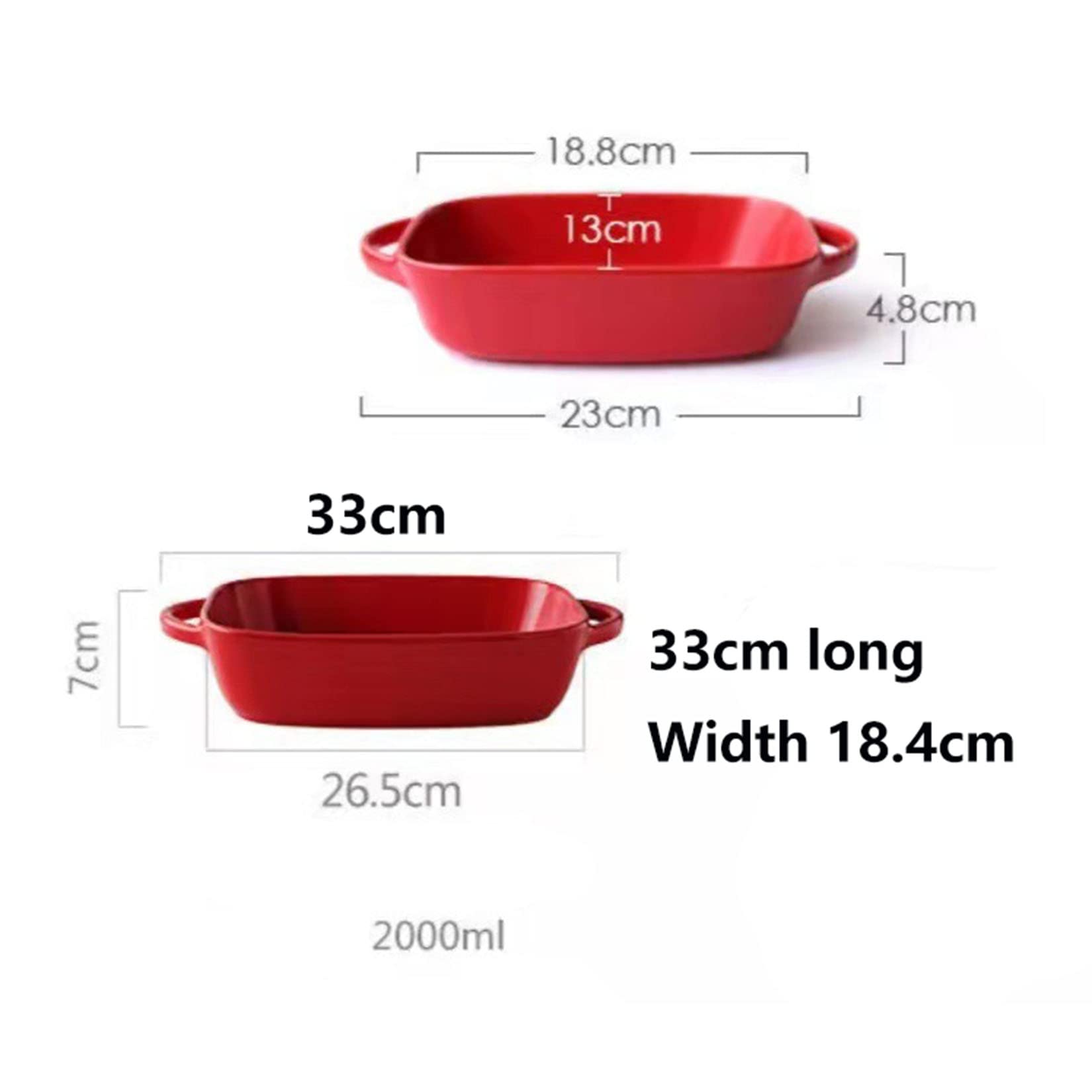 Lot de 2 moules à tarte rectangulaires en porcelaine, joli gâteau, assiette à tarte en porcelaine pour la cuisson, plat de cuisson à tarte en porcelaine pour Thanksgiving et le dîner de Noël, rouge
