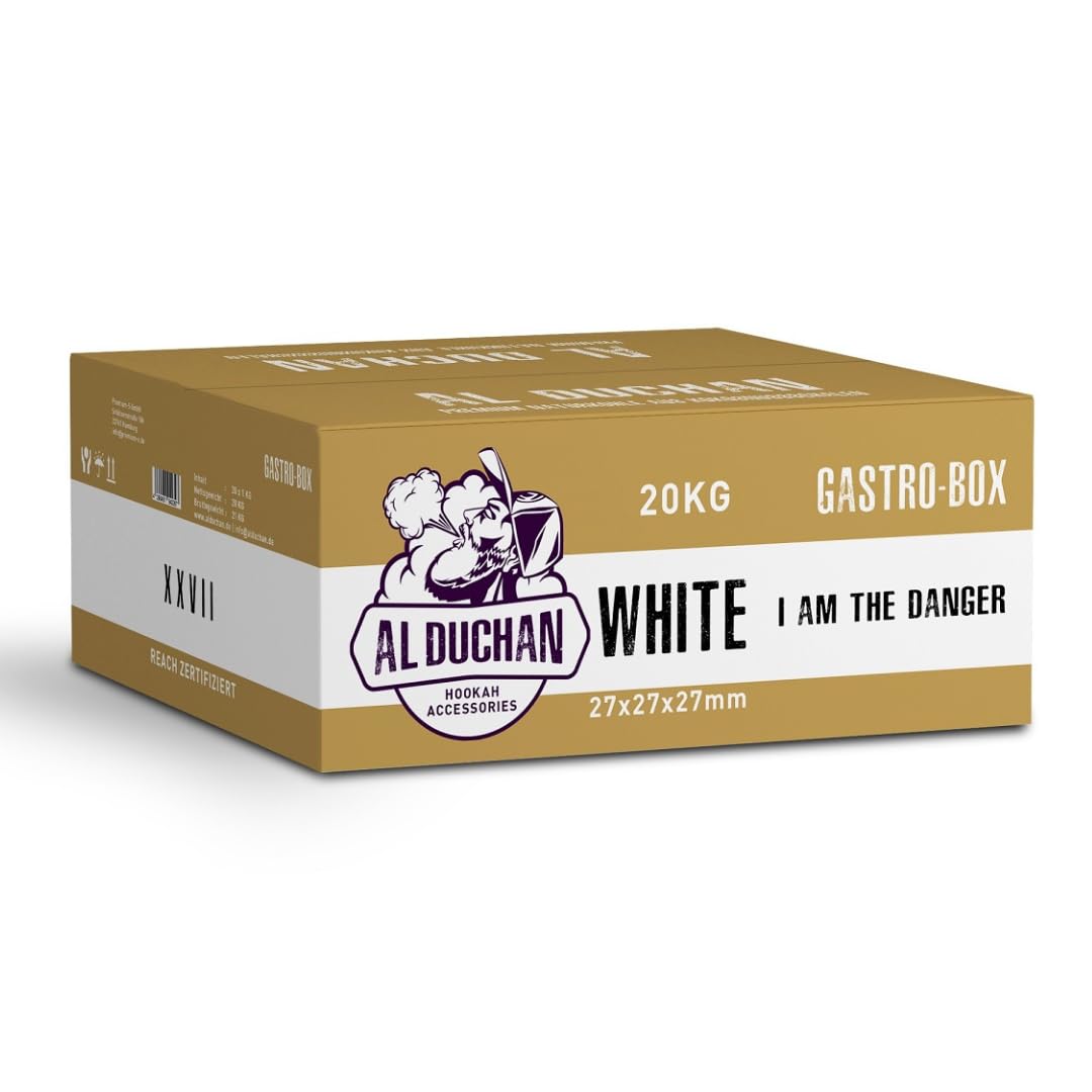 Shisha Kohle Naturkohle – Premium Kokoskohle für Wasserpfeife – 1KG, 4KG, 10KG, 20KG – Hohe Hitze, Lange Brenndauer (White 27x27x27mm 20KG)