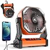 KITWLEMEN 20000mAh Battery Powered Camping Fan – 58H Max Cooling, Rechargeable Battery Operated Desk Fan with 4 Speeds, Bright Light & Hanging Hook, Portable for Tent Outdoor Hurricane Power Outage