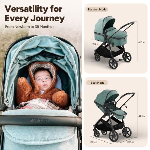 Image of Mompush Wiz 2-in-1 Bassinet Stroller with Snack Tray, Reversible Seat