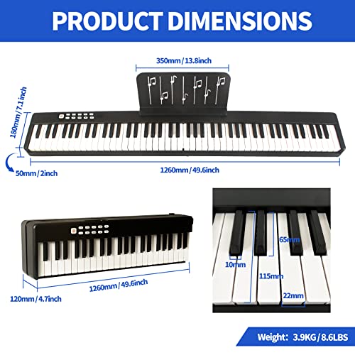 Hami Piano Keyboard,88 Keys Electric Keyboard Piano Semi-Weighted Digital Piano Foldable Keyboard With Bluetooth Midi Sustain Pedal,Music Sheet Holder,Carrying Bag #TOP4