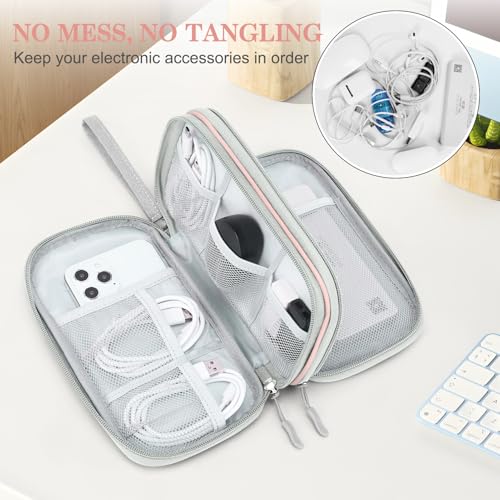 Image of FYY Electronic Organizer, Travel Cable Organizer Bag Pouch Electronic Accessories Carry Case Portable Waterproof Double Layers Storage Bag for Cable, Cord, Phone, Earphone, Medium Size, Light Pink