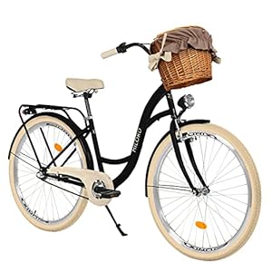 Milord comfortabele fiets met rieten mand Hollandse fiets, damesfiets, stadsfiets, retro, vintage, 28 inch, zwart-crème…