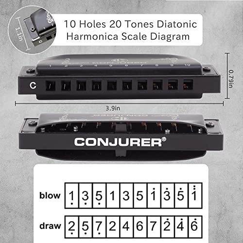 CONJURER Harmonica Blues en ré, 10 trous, 20 tons, pour adultes avec étui, pour débutants, enfants, professionnels… - Les Beatles, Paul McCartney, John Lennon, RIngo Starr, George Harrison CONJURER Harmonica Blues en ré, 10 trous, 20 tons, pour adultes avec étui, pour débutants, enfants, professionnels… – Image 4