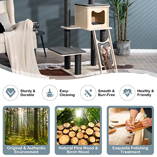 Torre para Gatos de Madera PETSITE 69 Pulgadas Gris miniatura 5