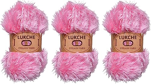 Image of Eyelash Fun Fur Yarn Premium 100% Polyester 164 Yds (150 Mt), 3.53 Oz (100 Gr) Colorful Crochet Yarn Dıy Hand Knitting. (Pink, 3 Skein)